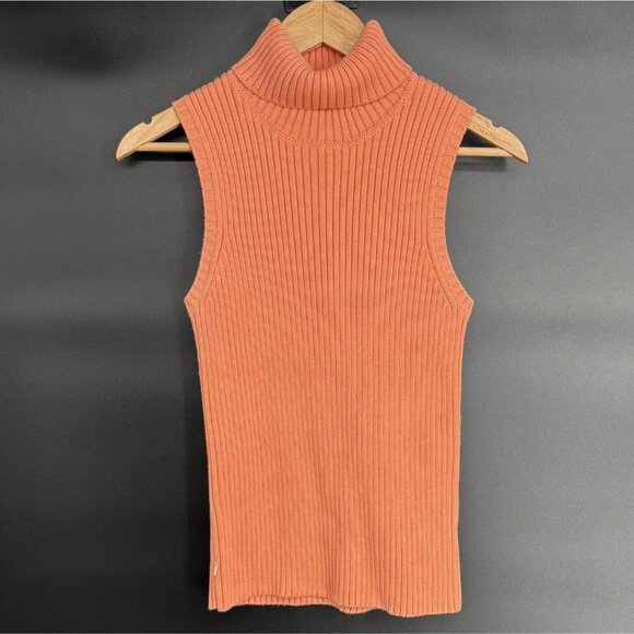 Lauren Ralph Lauren Women's Ribbed Turtleneck Sweater Tank S Orange 100% Cotton - Picture 1 of 9